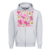 Heather Grey breast cancer awareness with daisy and heart seamless pattern Zipper Hoodie - BundleAndBundleShop
