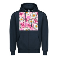 Navy breast cancer awareness with daisy and heart seamless pattern Zipper Hoodie - BundleAndBundleShop