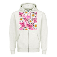 Oatmeal Heather breast cancer awareness with daisy and heart seamless pattern Zipper Hoodie - BundleAndBundleShop
