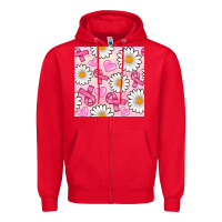 Red breast cancer awareness with daisy and heart seamless pattern Zipper Hoodie - BundleAndBundleShop