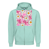 Seafoam breast cancer awareness with daisy and heart seamless pattern Zipper Hoodie - BundleAndBundleShop