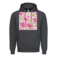 Smoke breast cancer awareness with daisy and heart seamless pattern Zipper Hoodie - BundleAndBundleShop