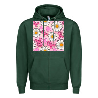 Sports Green breast cancer awareness with daisy and heart seamless pattern Zipper Hoodie - BundleAndBundleShop