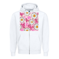 White breast cancer awareness with daisy and heart seamless pattern Zipper Hoodie - BundleAndBundleShop