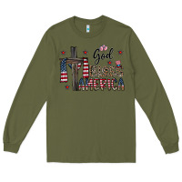 Army Green god bless america Long Sleeve Tee - CowhideDigitalArt