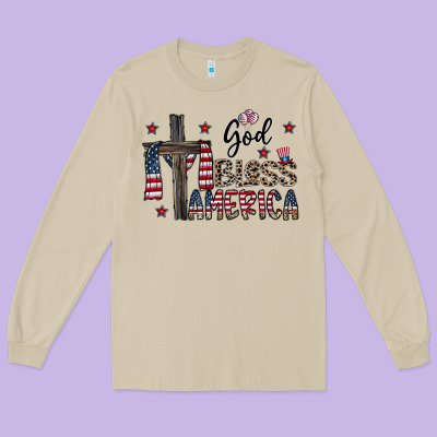 God Bless America Long Sleeve Tee Designed By Cowhidedigitalart