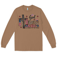Toasted Coconut god bless america Long Sleeve Tee - CowhideDigitalArt