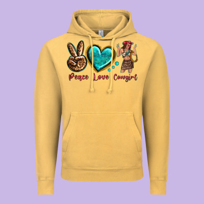 Peace Love Cowgirl Vintage Hoodie Designed By Texasbilliewilder