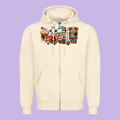 Dogs Coffee Cups Zipper Hoodie Designed By Adodesignshop