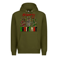 Army Green Merry Christmas skeleton hands Premium Hoodie - NancyCooperArtShop