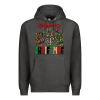 Charcoal Heather Merry Christmas skeleton hands Premium Hoodie - NancyCooperArtShop