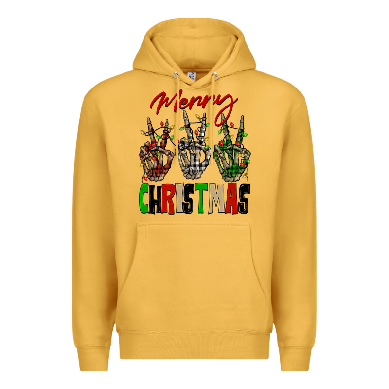 Merry Christmas Skeleton Hands Premium Hoodie by NancyCooperArtShop | Teevron