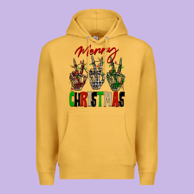 Merry Christmas Skeleton Hands Premium Hoodie Designed By Nancycooperartshop