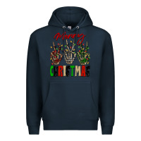 Navy Merry Christmas skeleton hands Premium Hoodie - NancyCooperArtShop