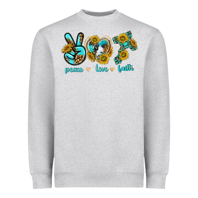 Peace Love Faith Heavyweight Sweatshirt by texasbilliewilder | Teevron