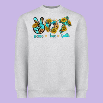 Peace Love Faith Heavyweight Sweatshirt Designed By Texasbilliewilder