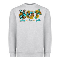 Heather Grey peace love faith Heavyweight Sweatshirt - texasbilliewilder
