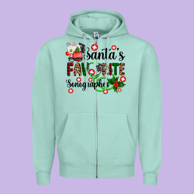 Santa's Favorite Sonographer Zipper Hoodie Designed By Adodesignshop