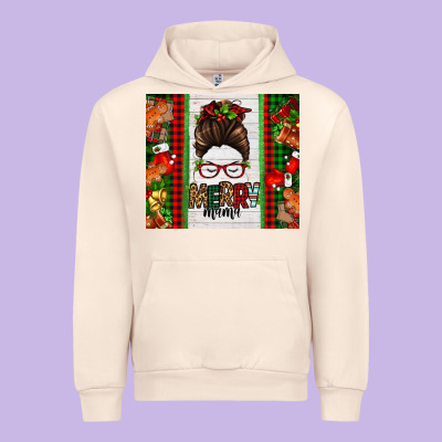 Christmas Merry Mama Messy Bun Urban Hoodie Designed By Jasminsmagicworld