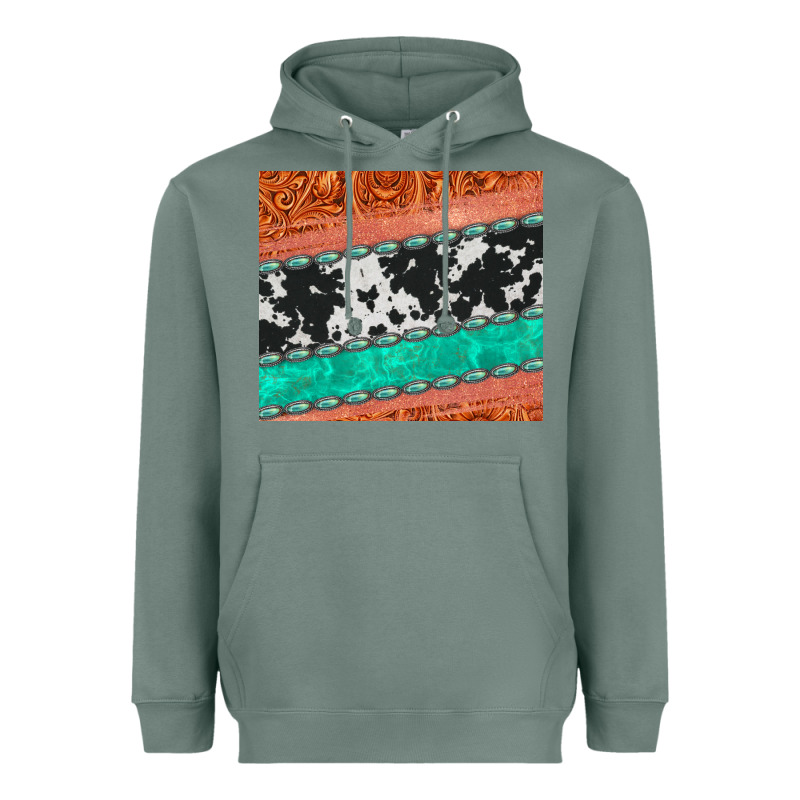 Western Turquoise Gemstone Cowhide  Leather Tumbler Heavyweight Hoodie by Jasminsmagicworld | Teevron