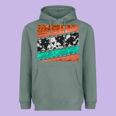 Western Turquoise Gemstone Cowhide  Leather Tumbler Heavyweight Hoodie Designed By Jasminsmagicworld