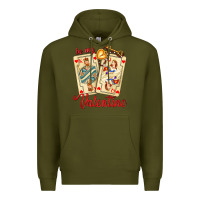 Army Green be my valentine with playing cards and key Premium Hoodie - AdoDesignShop