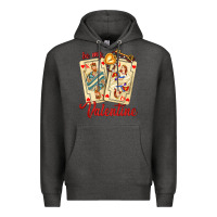 Charcoal Heather be my valentine with playing cards and key Premium Hoodie - AdoDesignShop
