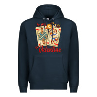 Navy be my valentine with playing cards and key Premium Hoodie - AdoDesignShop