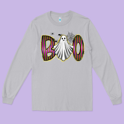 Boo Ghost Long Sleeve Tee Designed By Racoondesign