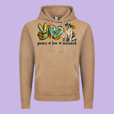 Peace Love St. Bernard Vintage Hoodie Designed By Texasbilliewilder