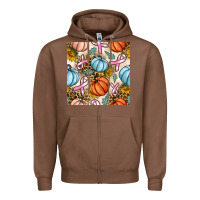 Chestnut breast cancer awareness with pumpkin and leopard seamless pattern Zipper Hoodie - BundleAndBundleShop