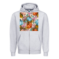 Heather Grey breast cancer awareness with pumpkin and leopard seamless pattern Zipper Hoodie - BundleAndBundleShop