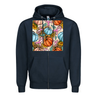 Navy breast cancer awareness with pumpkin and leopard seamless pattern Zipper Hoodie - BundleAndBundleShop