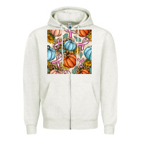 Oatmeal Heather breast cancer awareness with pumpkin and leopard seamless pattern Zipper Hoodie - BundleAndBundleShop