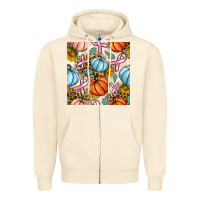 Sandshell breast cancer awareness with pumpkin and leopard seamless pattern Zipper Hoodie - BundleAndBundleShop