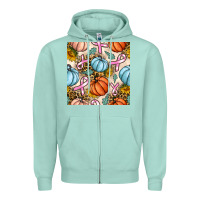 Seafoam breast cancer awareness with pumpkin and leopard seamless pattern Zipper Hoodie - BundleAndBundleShop