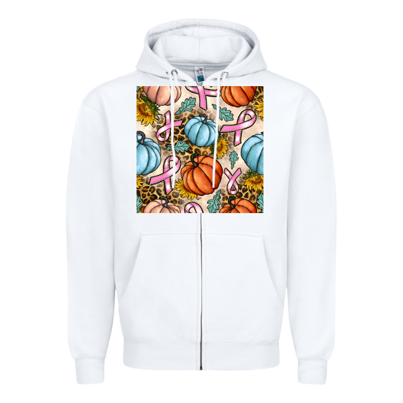 Breast Cancer Awareness With Pumpkin And Leopard Seamless Pattern Zipper Hoodie by BundleAndBundleShop | Teevron