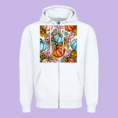 Breast Cancer Awareness With Pumpkin And Leopard Seamless Pattern Zipper Hoodie Designed By Bundleandbundleshop