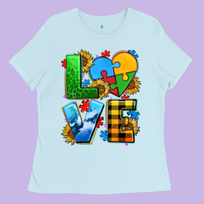 Love With Heart Sunflower Ladies Tee Designed By Adodesignshop