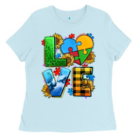 Baby Blue love with heart sunflower Ladies Tee - AdoDesignShop