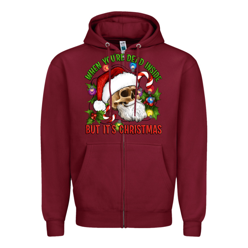 When You're Dead Inside But It's Christmas Hippie Skeleton Santa Zipper Hoodie by Artiststas | Teevron