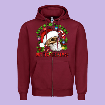 When You're Dead Inside But It's Christmas Hippie Skeleton Santa Zipper Hoodie Designed By Artiststas