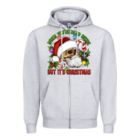 Heather Grey When You're Dead Inside But It's Christmas Hippie Skeleton Santa Zipper Hoodie - Artiststas
