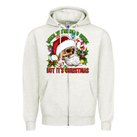 Oatmeal Heather When You're Dead Inside But It's Christmas Hippie Skeleton Santa Zipper Hoodie - Artiststas