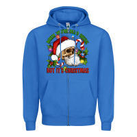 True Royal When You're Dead Inside But It's Christmas Hippie Skeleton Santa Zipper Hoodie - Artiststas