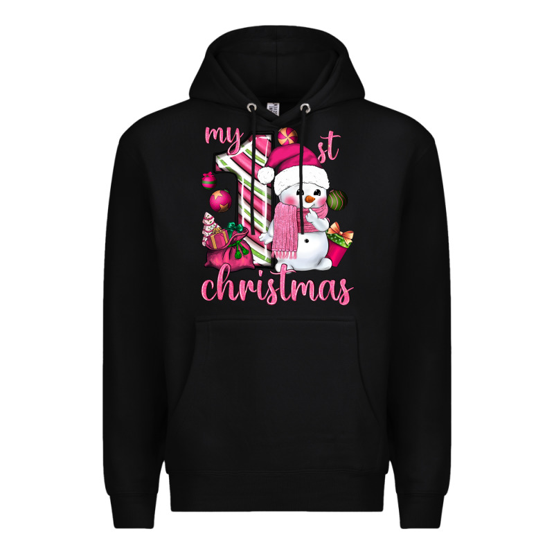 My 1st. Pink Christmas With Cute Snowman Premium Hoodie by NancyCooperArtShop | Teevron