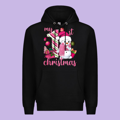 My 1st. Pink Christmas With Cute Snowman Premium Hoodie Designed By Nancycooperartshop