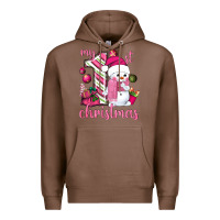 Chestnut My 1st. pink Christmas with cute snowman Premium Hoodie - NancyCooperArtShop
