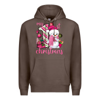Coffee My 1st. pink Christmas with cute snowman Premium Hoodie - NancyCooperArtShop
