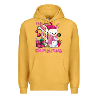 Mustard My 1st. pink Christmas with cute snowman Premium Hoodie - NancyCooperArtShop